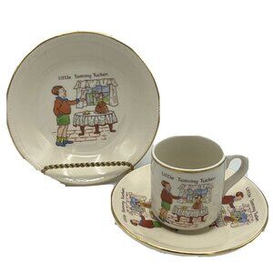 1960s Children's 3 piece Tea Set Little Tommy Tucker Bowl Cup Saucer * Crazing